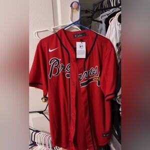 Nike Red Braves Button-Up Jersey
